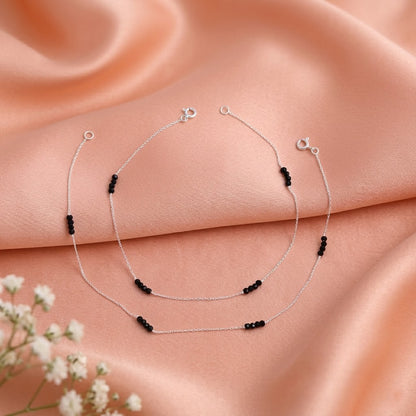Cute Simple Black Beads Payal/Anklet for Women Lightweight Design