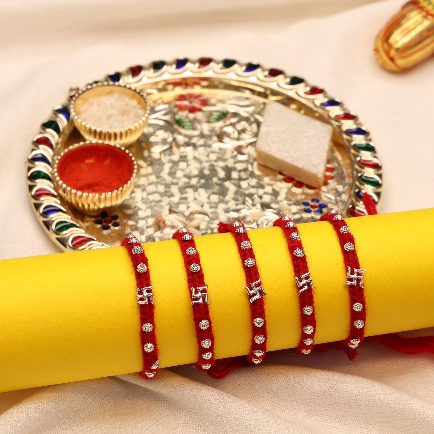 Divine Swastika Silver Rakhi Thread