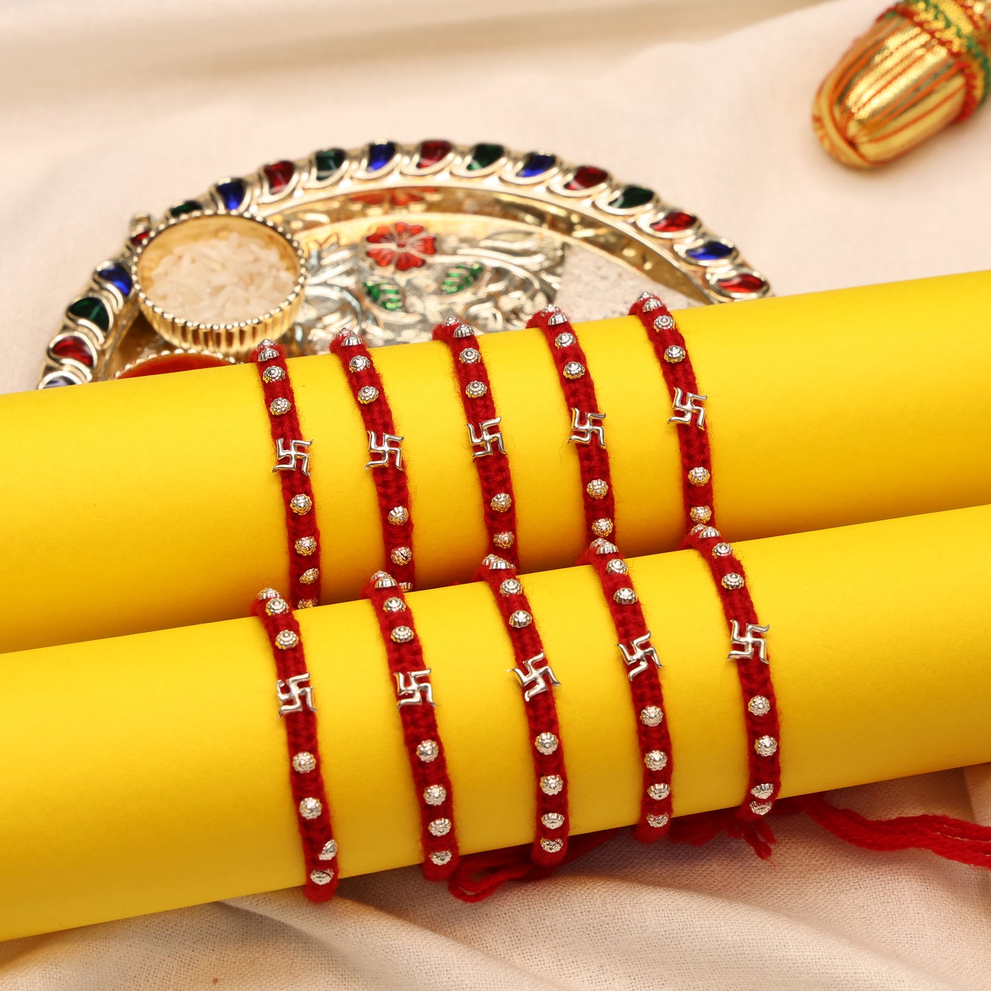 Divine Swastika Silver Rakhi Thread