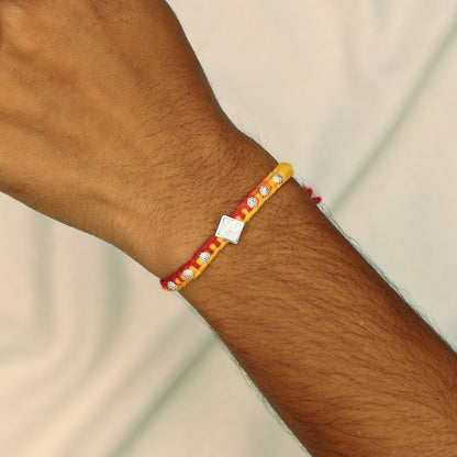 Square Motif Ganesh Silver Rakhi