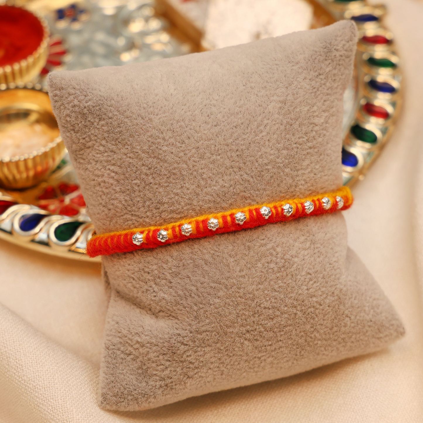 Charming Mixed Buds Silver Rakhi
