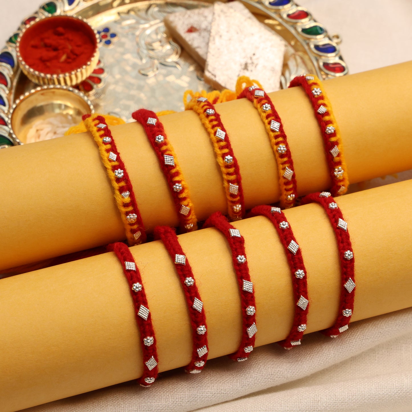 Handcrafted Silver Buds Rakhi Assorted Design