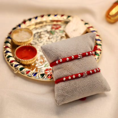 Divine Swastika Silver Rakhi Thread