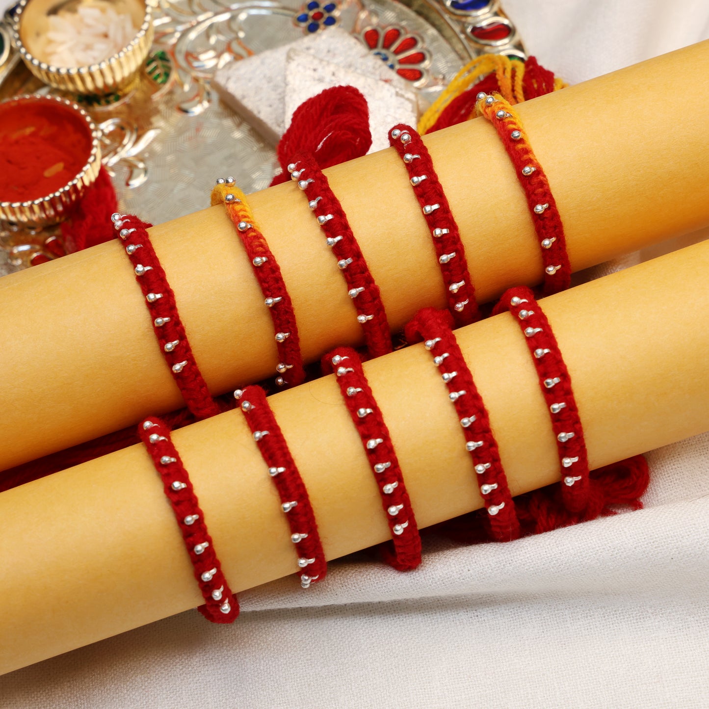 Silver Drop Buds Silver Rakhi
