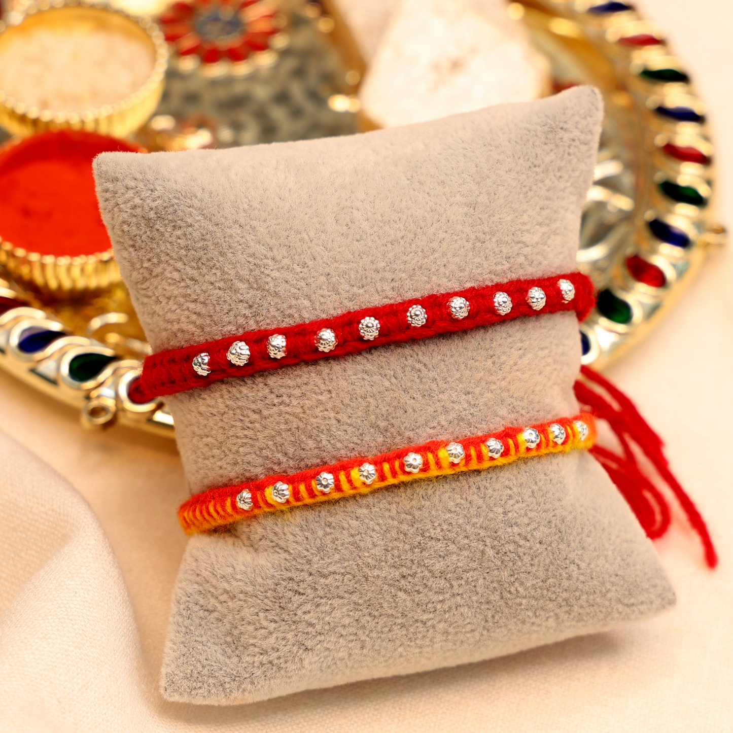 Charming Mixed Buds Silver Rakhi