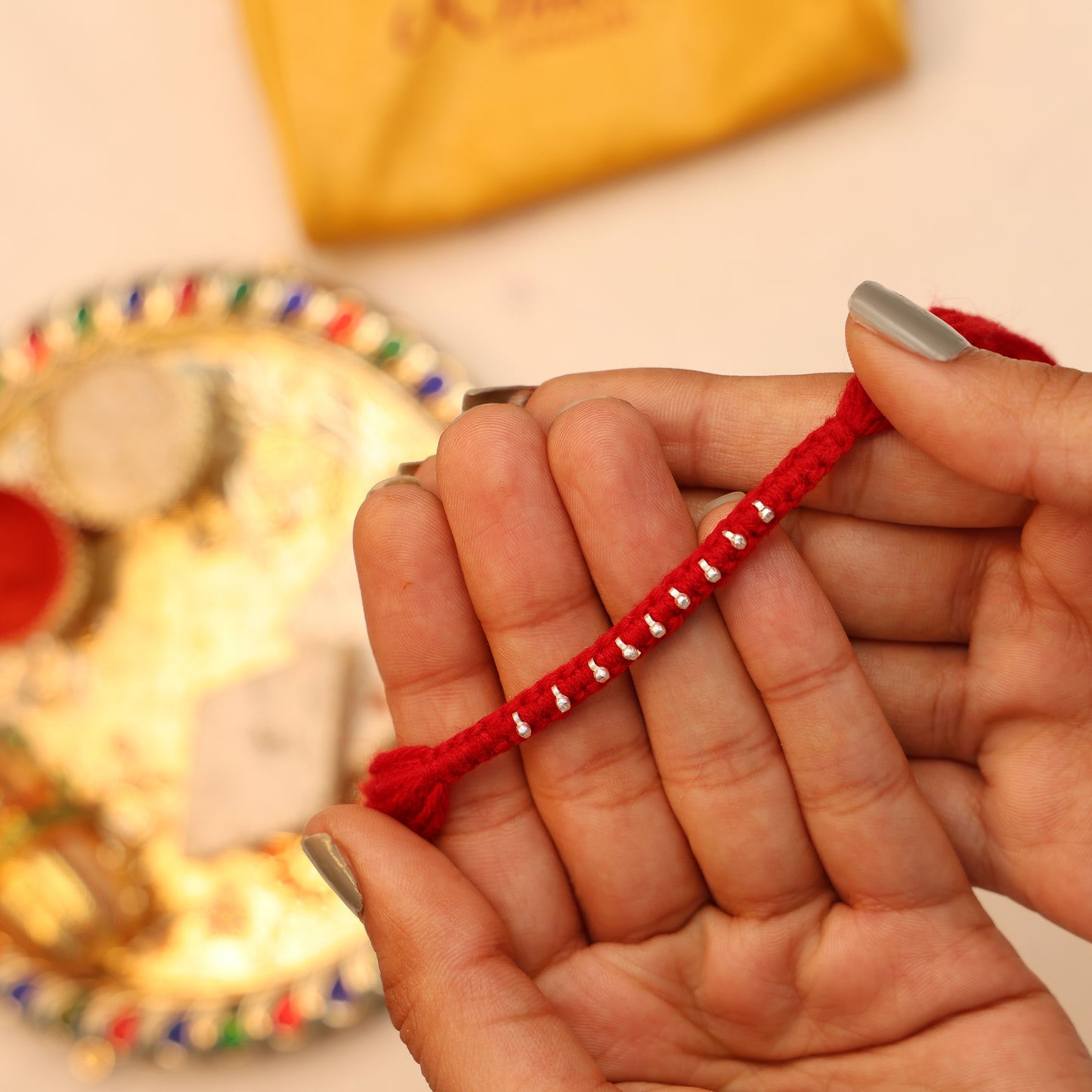 Silver Drop Buds Silver Rakhi