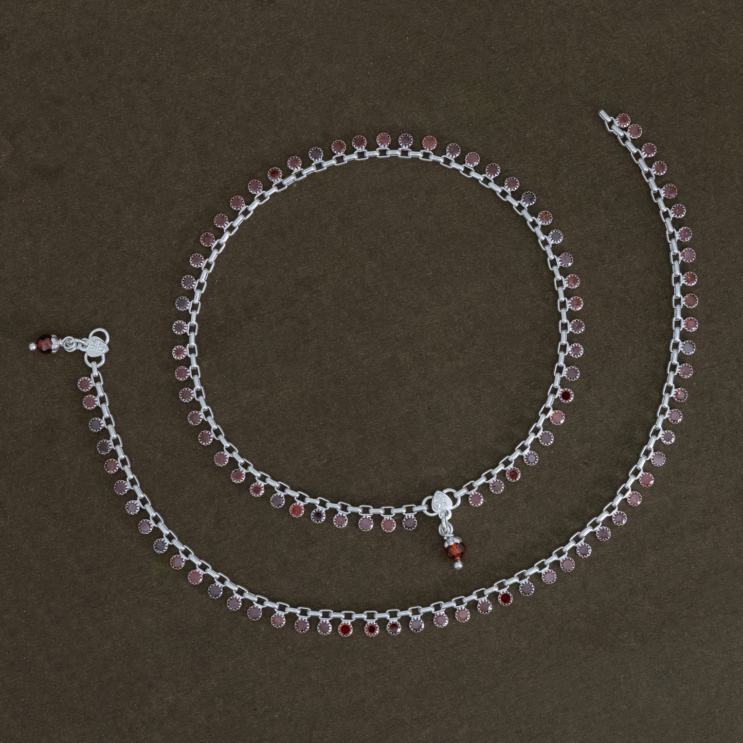 Red Stone Studded Silver Payal Modern Touch with Traditional Elegance