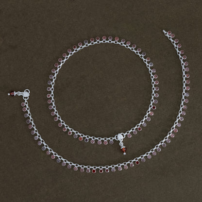 Red Stone Studded Silver Payal Modern Touch with Traditional Elegance