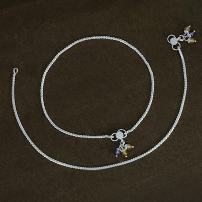 Classic Light-Weight Silver Payal with Charm Drops