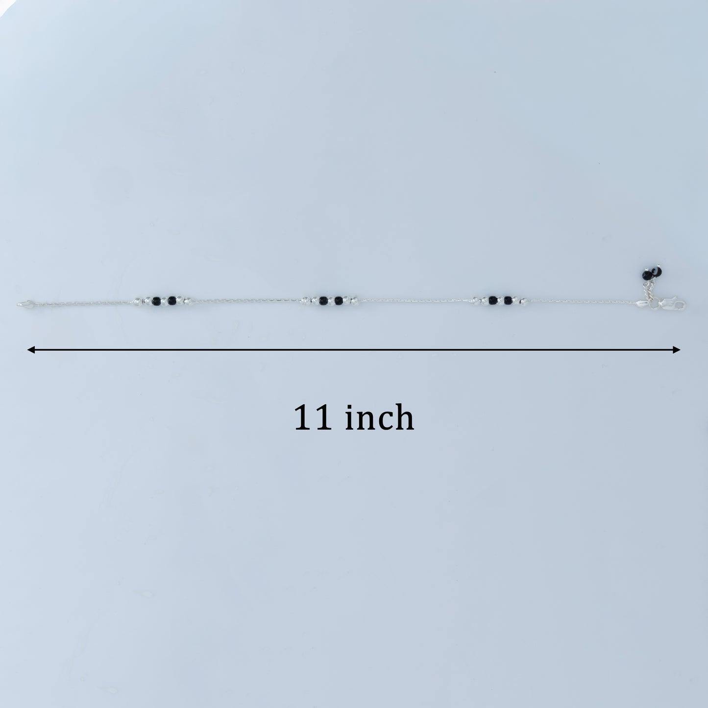 Noir Bead Silver Anklet with Black Beads