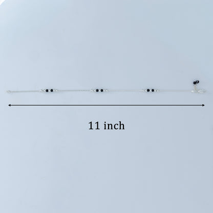 Noir Bead Silver Anklet with Black Beads