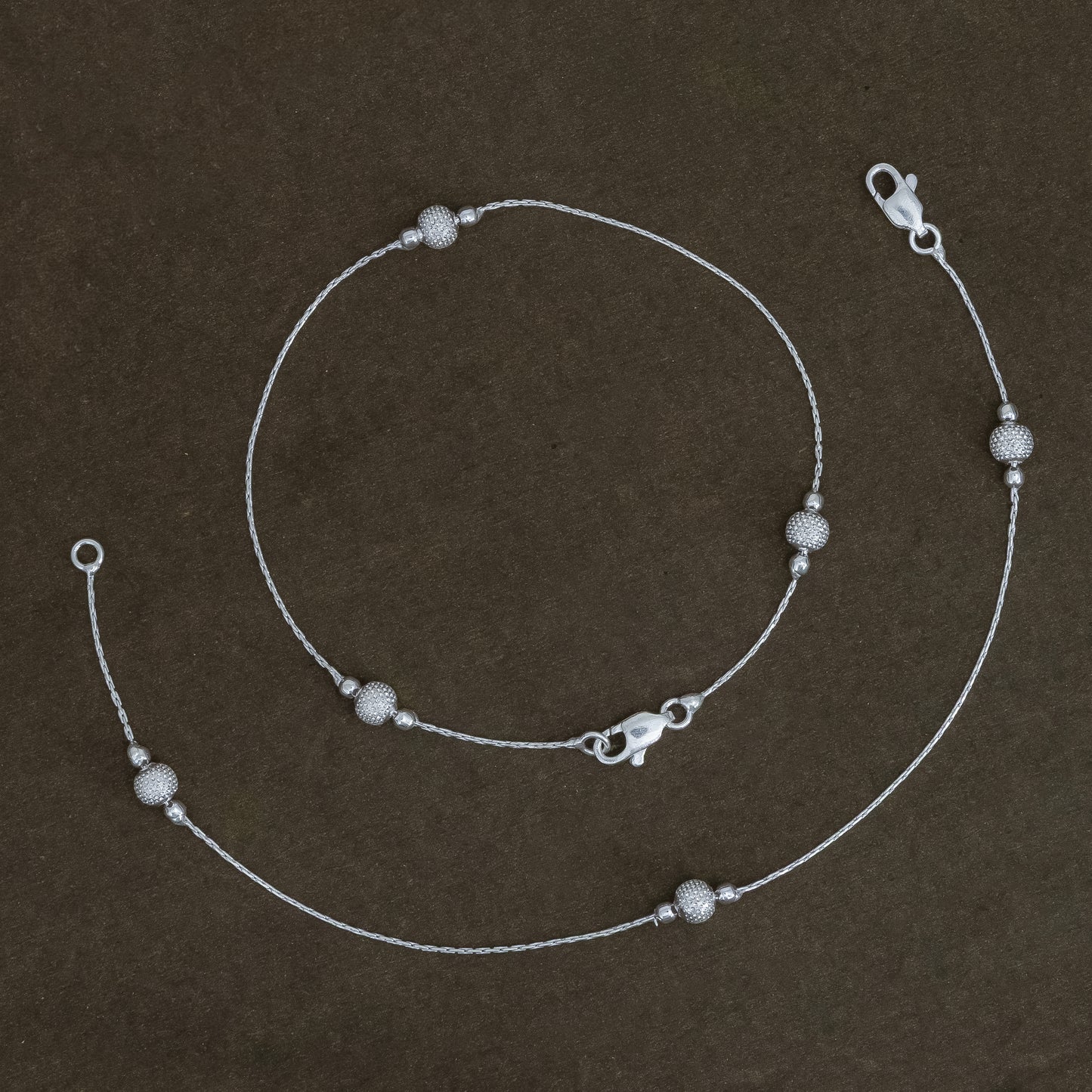 Twilight Bead Anklet Pure Silver Chain with Spherical Beads