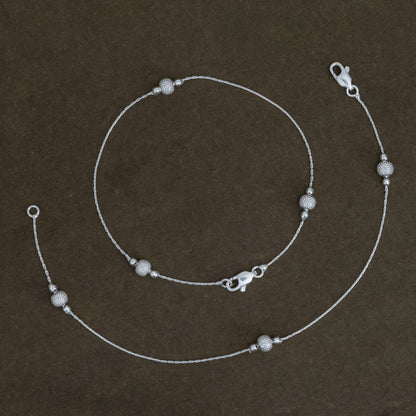 Twilight Bead Anklet Pure Silver Chain with Spherical Beads