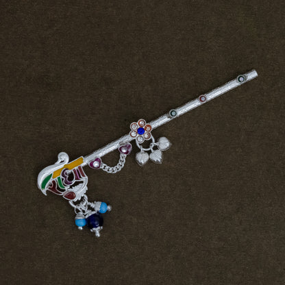 Multicolour Silver Krishna Flute “Radha” Written Design