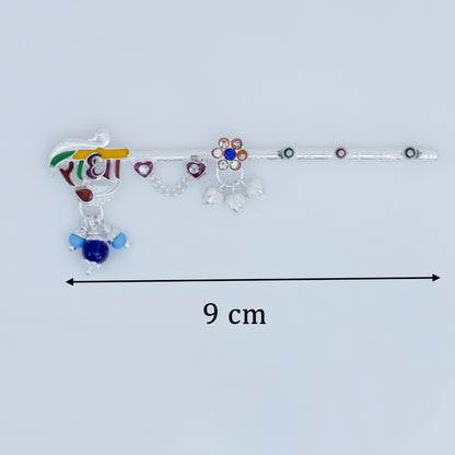 Multicolour Silver Krishna Flute “Radha” Written Design