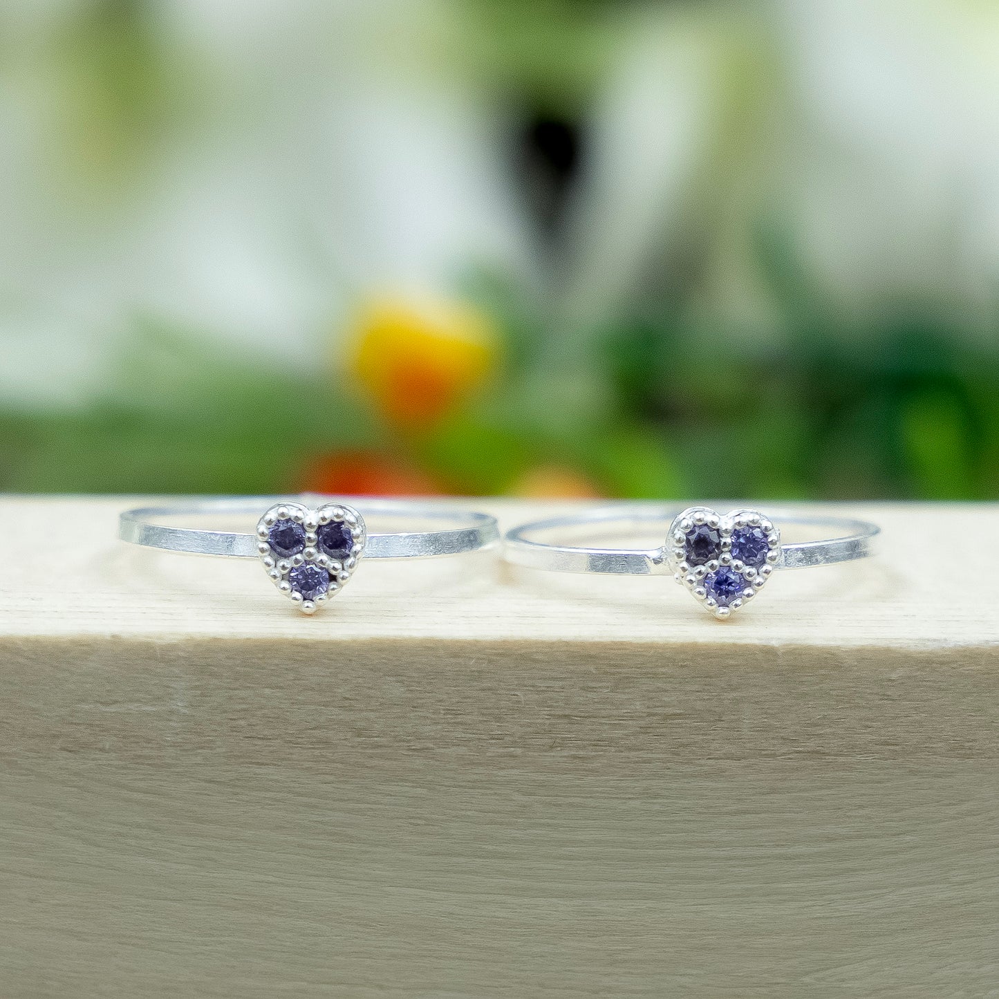 Silver Toe Rings Heart Shape with Gemstone