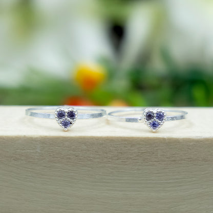 Silver Toe Rings Heart Shape with Gemstone