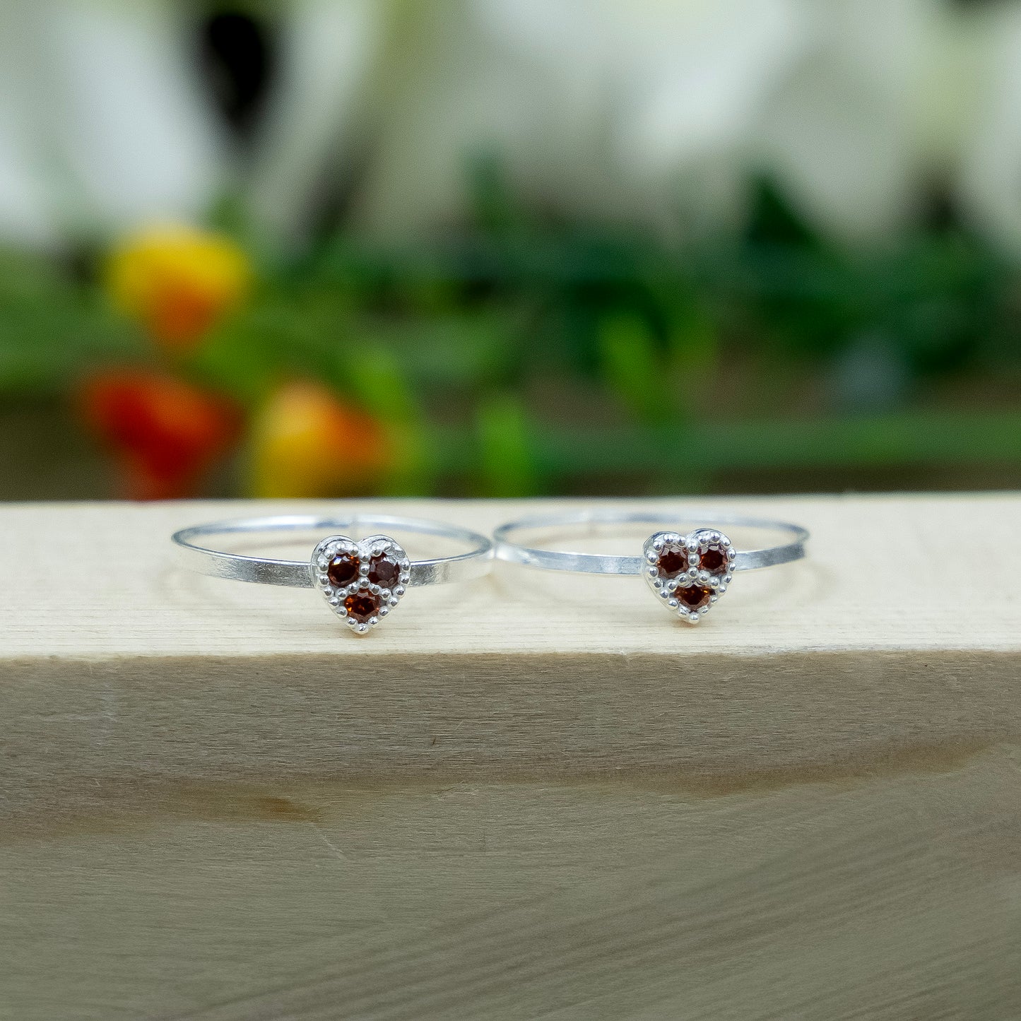 Silver Toe Rings Heart Shape with Gemstone