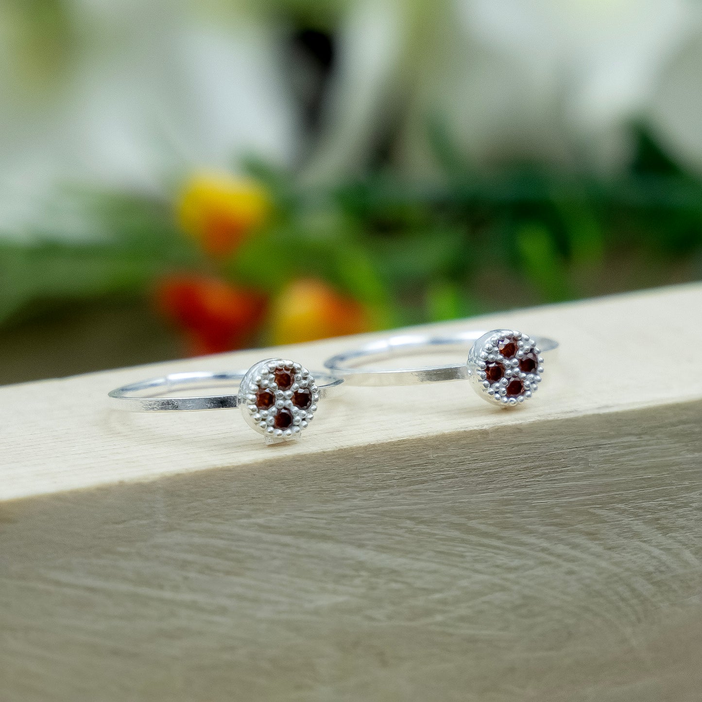 Silver Toe Rings Adjustable Floral Stone