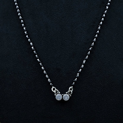 Classic Dual-CZ Black Bead Silver Mangalsutra