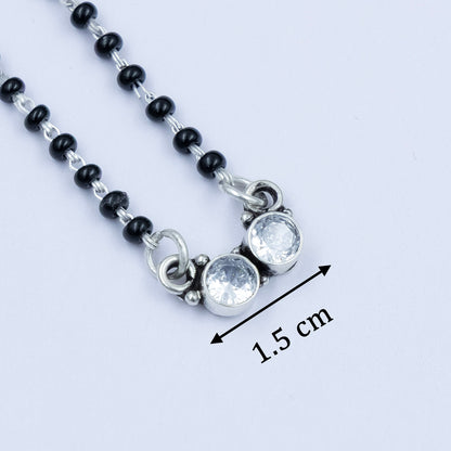 Classic Dual-CZ Black Bead Silver Mangalsutra
