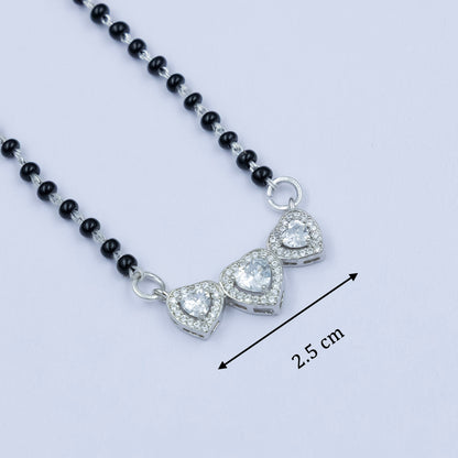 Elegant Triple Heart Charm Silver Mangalsutra