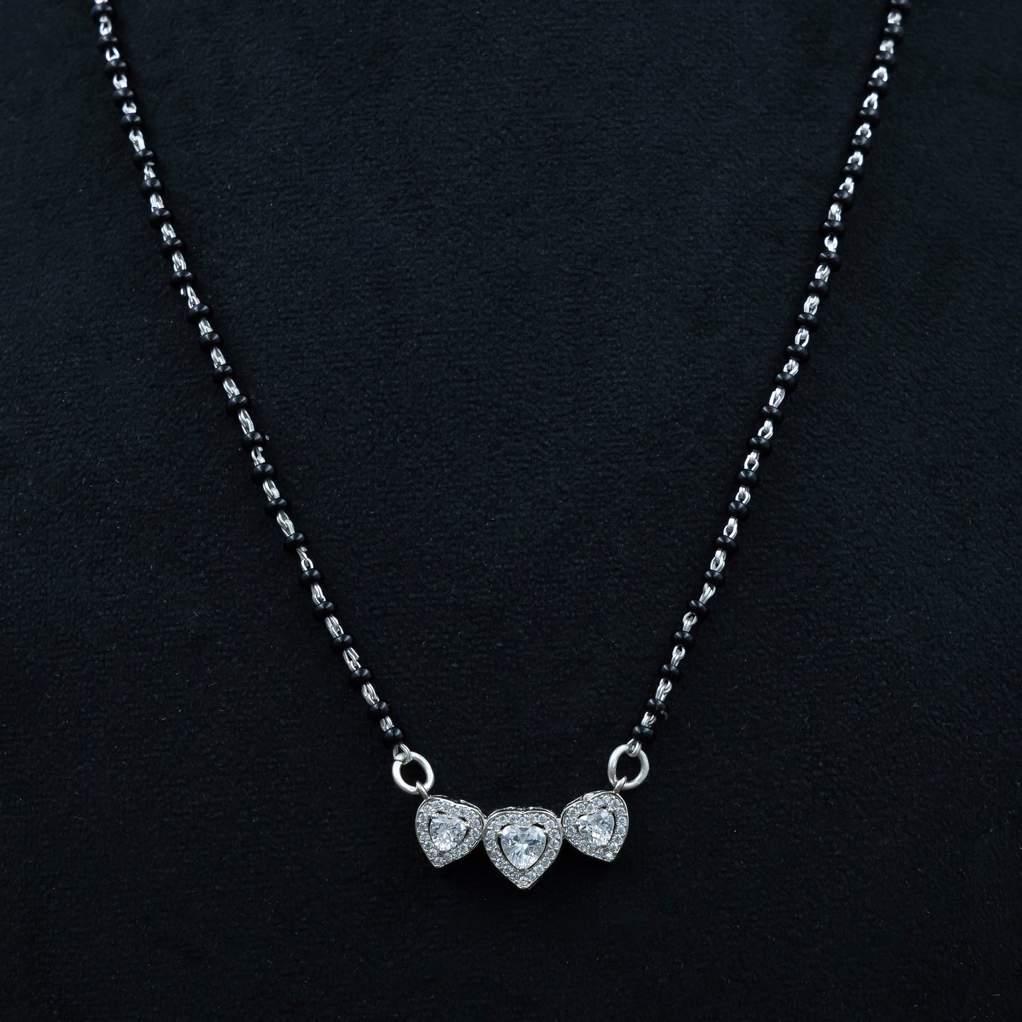 Elegant Triple Heart Charm Silver Mangalsutra