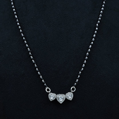 Elegant Triple Heart Charm Silver Mangalsutra