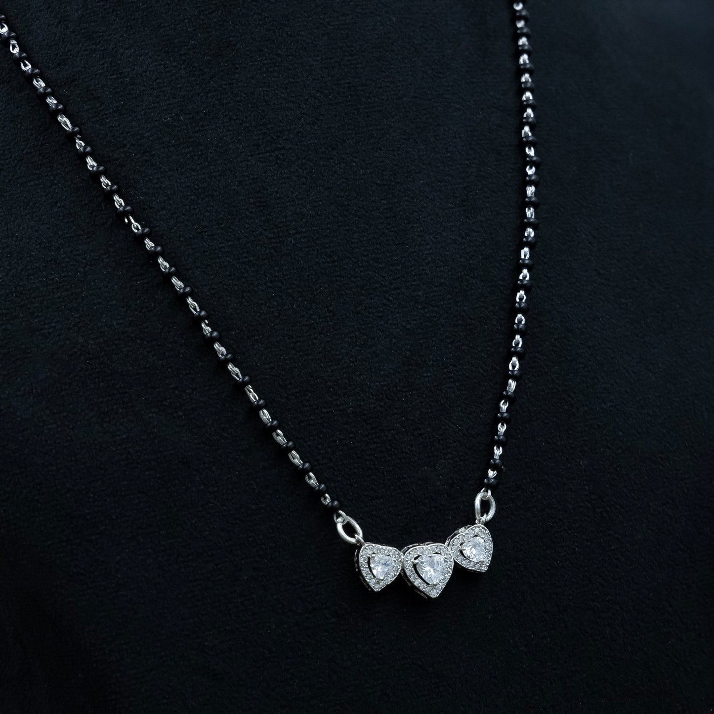 Elegant Triple Heart Charm Silver Mangalsutra