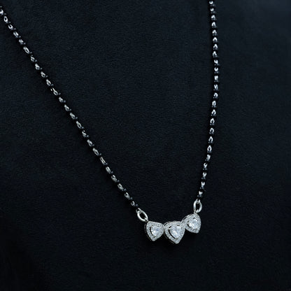 Elegant Triple Heart Charm Silver Mangalsutra