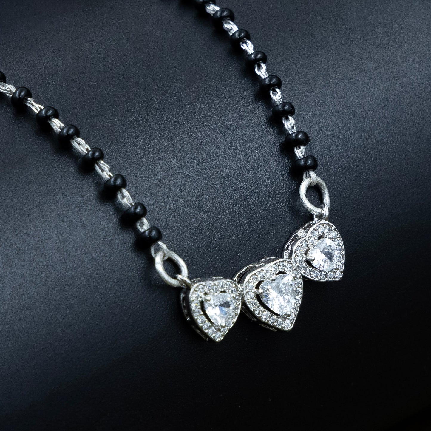 Elegant Triple Heart Charm Silver Mangalsutra