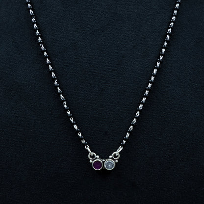 Premium Ruby and White Stone Silver Mangalsutra