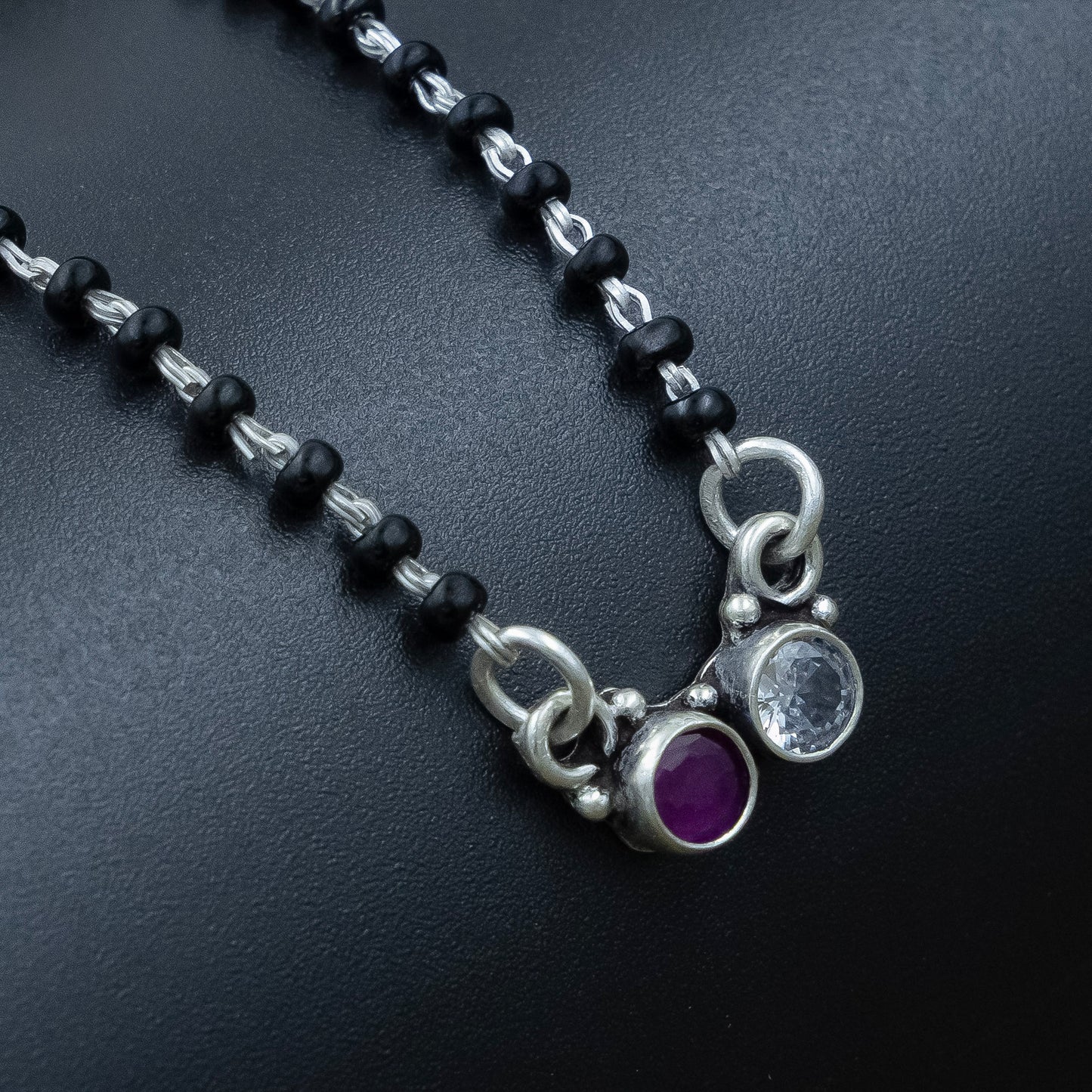 Premium Ruby and White Stone Silver Mangalsutra