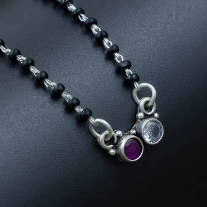 Premium Ruby and White Stone Silver Mangalsutra