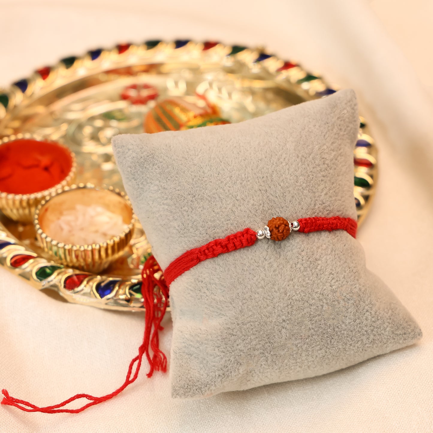 Silver Rakhi for Brother Rudraksha & Bud Accents