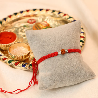 Silver Rakhi for Brother Rudraksha & Bud Accents