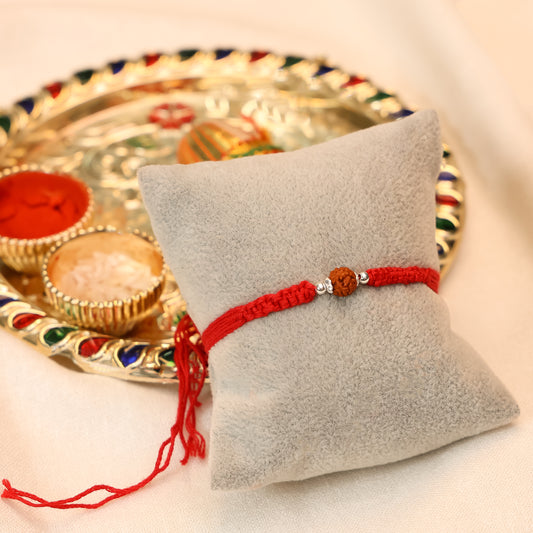 Silver Rakhi for Brother Rudraksha & Bud Accents