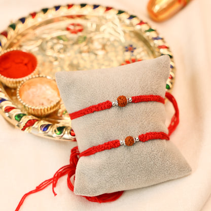 Silver Rakhi for Brother Rudraksha & Bud Accents