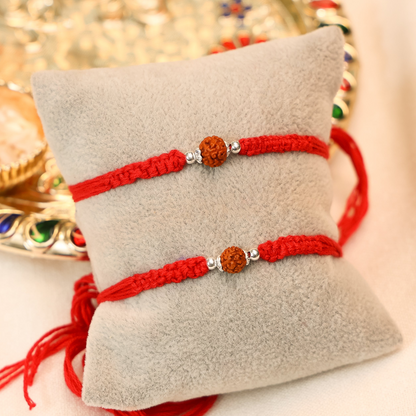 Silver Rakhi for Brother Rudraksha & Bud Accents