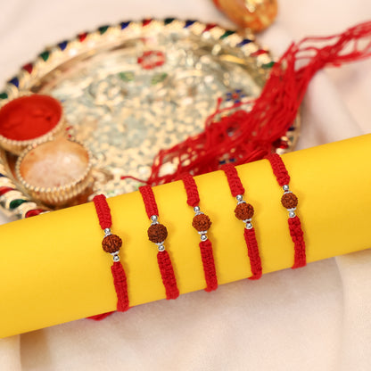 Silver Rakhi for Brother Rudraksha & Bud Accents