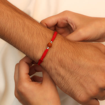 Silver Rakhi for Brother Rudraksha & Bud Accents