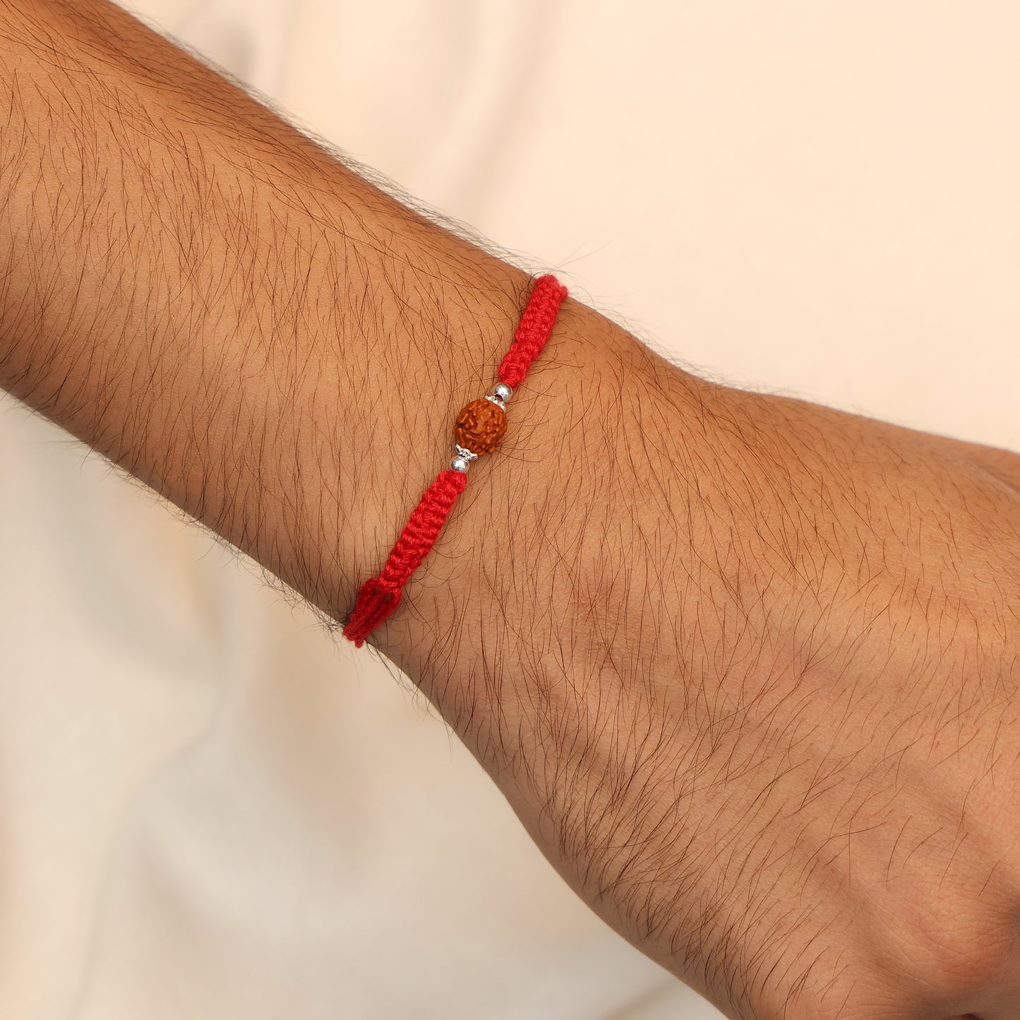 Silver Rakhi for Brother Rudraksha & Bud Accents