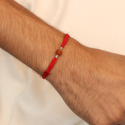 Silver Rakhi for Brother Rudraksha & Bud Accents