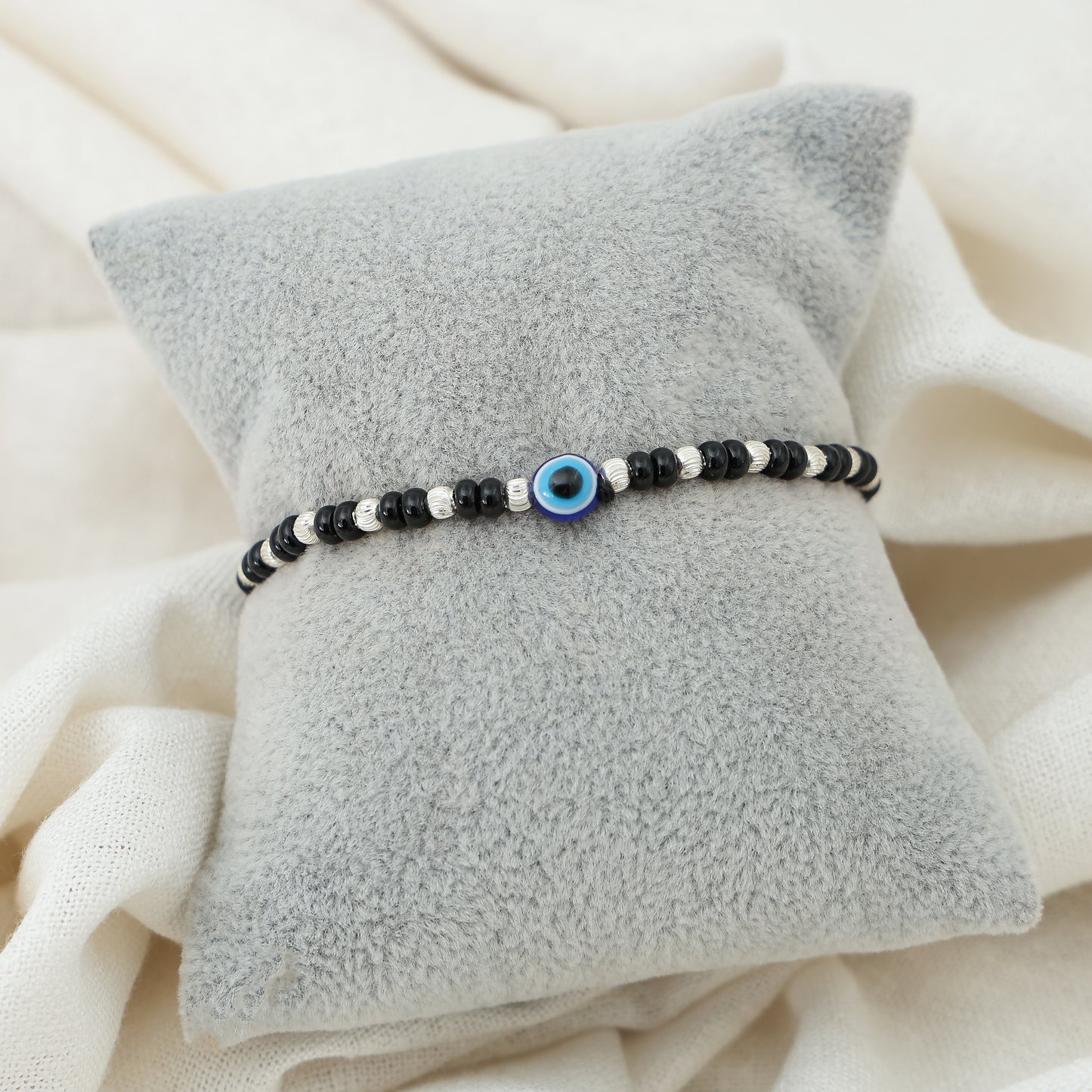 Silver Bead Evil Eye Dhaga Bracelet