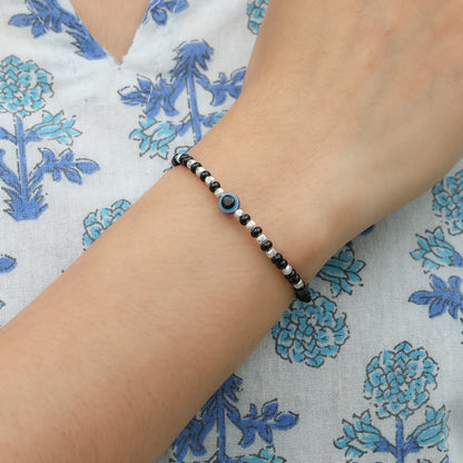 Silver Bead Evil Eye Dhaga Bracelet