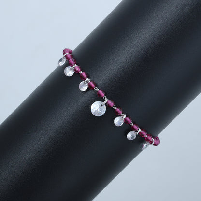 Baby Pink Beads Silver Bracelet with Drops