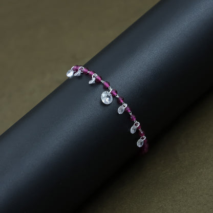 Baby Pink Beads Silver Bracelet with Drops