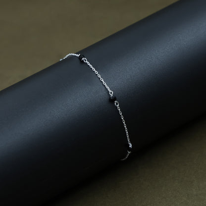 Kids Black Beads Chain Link Silver Bracelet