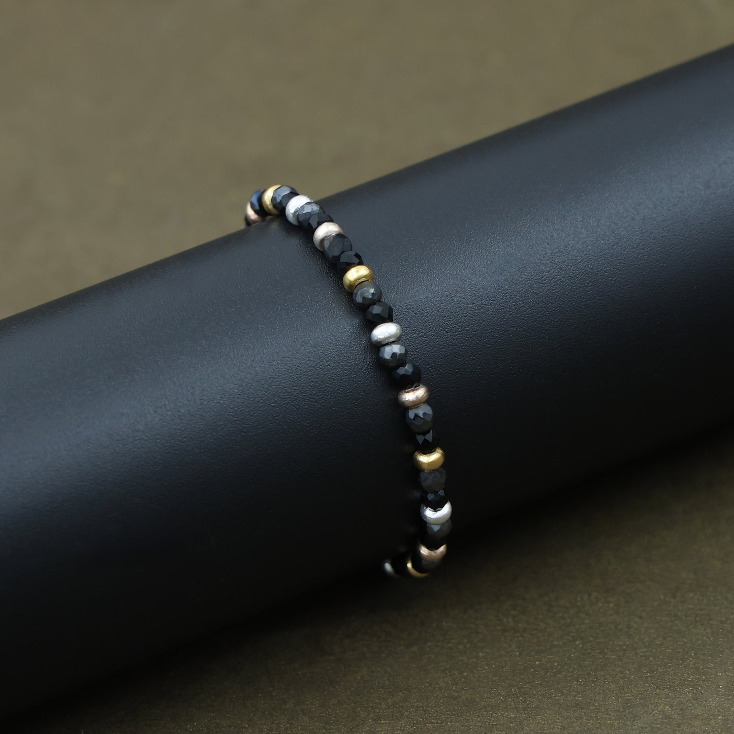 Black Bead Bracelet with Gold Accents Lightweight Kids Bracelet