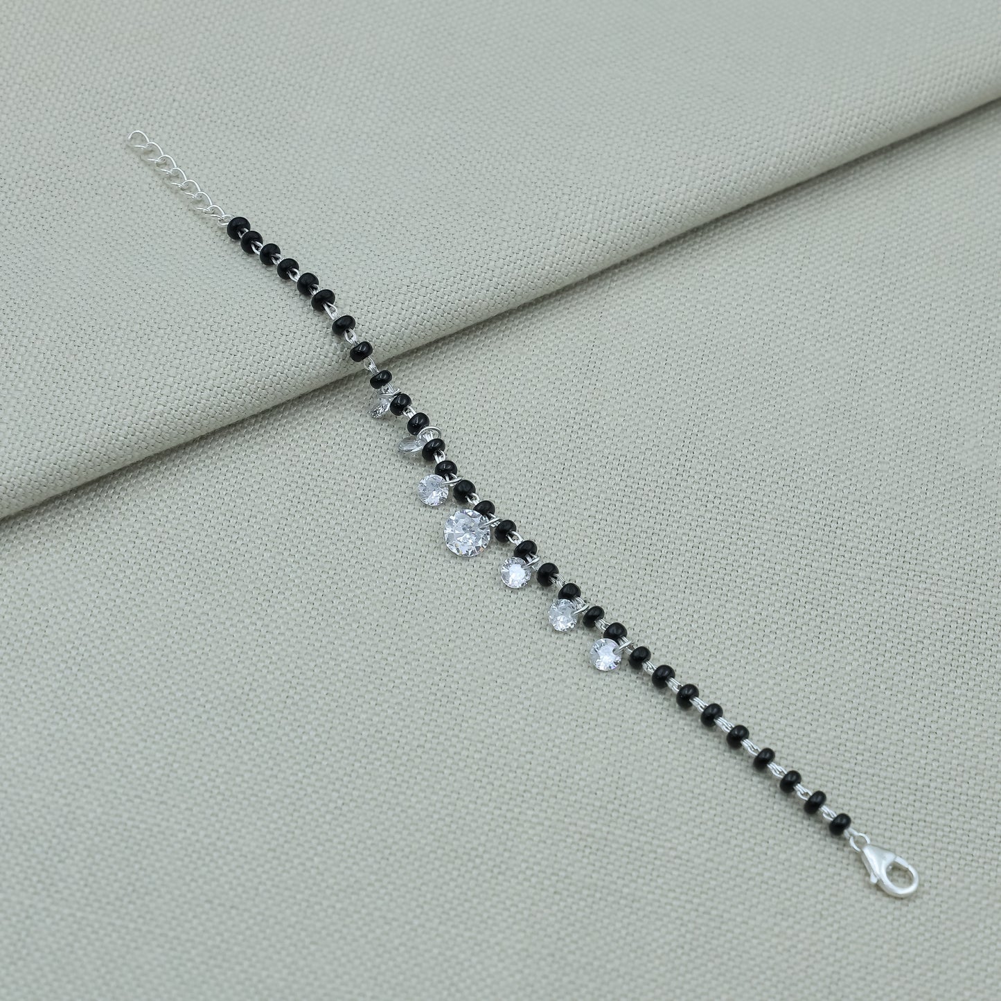 Baby Nazariya Black Beads Silver Bracelet with Drops